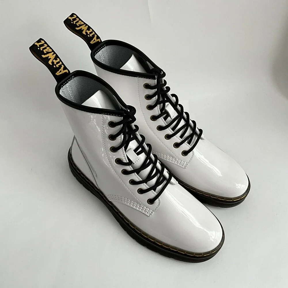 Dr. Martens Zavala Patent Leather 8-Eye Boots White 9
